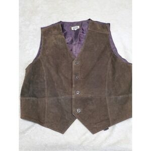 Vintage Basic Editions Y2K Brown Leather Suede Retro Sleeveless Vest Men Large